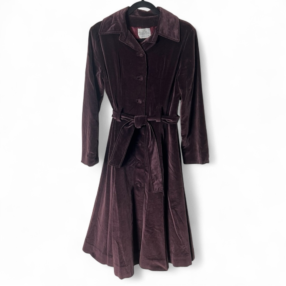 Miles n’ Miles Sacramento - Women’s Vintage 3/4 Length Velvet Belted Coat Sz M